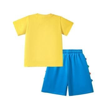 Kid Boy 2-Piece Cotton Short-Sleeve Shorts Set with Crocodile Appliqué