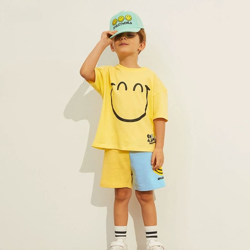 Toddler & Kids Boys 2-Piece Smiley Face Cotton Tee & Shorts Set