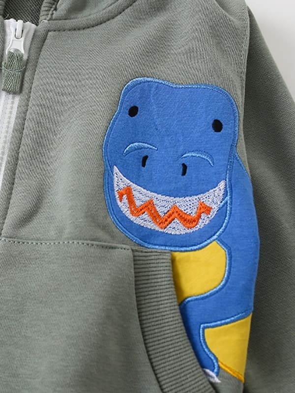 Toddler/Kid Boy Dinosaur Lettering Printed Casual Zip-Up Hooded Jacket
