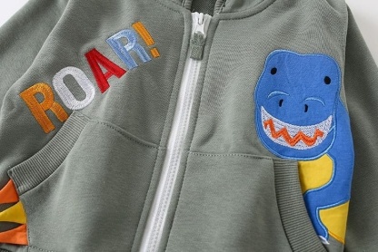 Toddler/Kid Boy Dinosaur Lettering Printed Casual Zip-Up Hooded Jacket