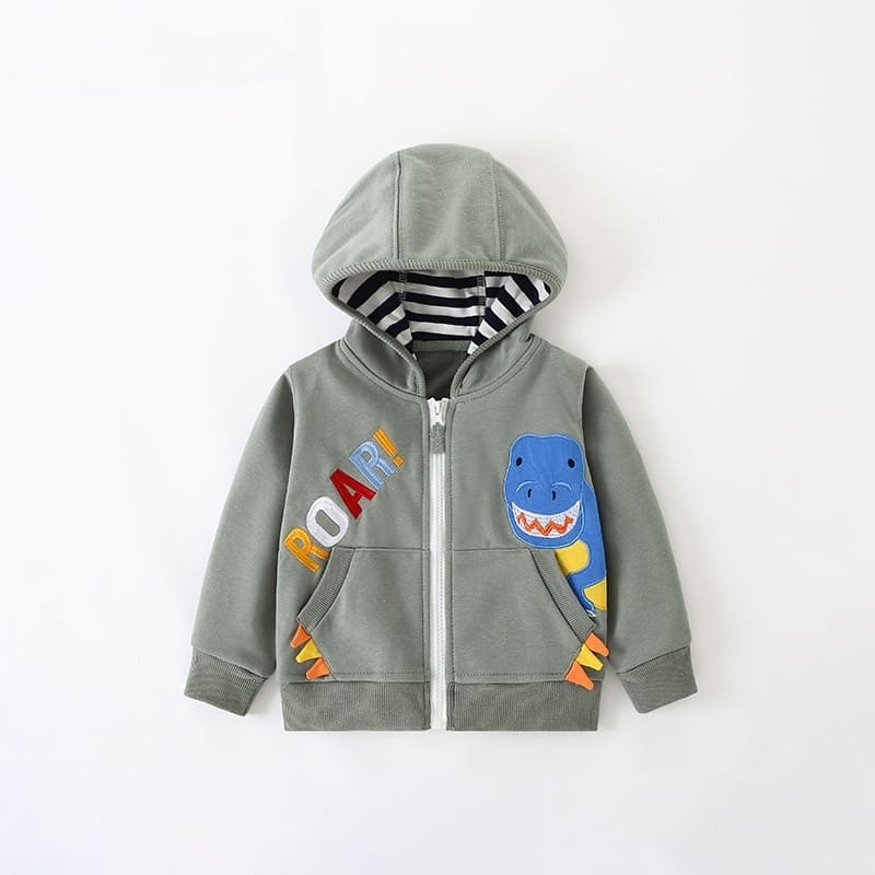 Toddler/Kid Boy Dinosaur Lettering Printed Casual Zip-Up Hooded Jacket