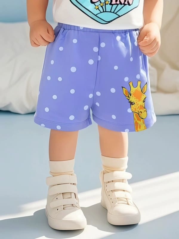 Little Maven Polka Dot & Cartoon Giraffe Cotton Shorts for Boys