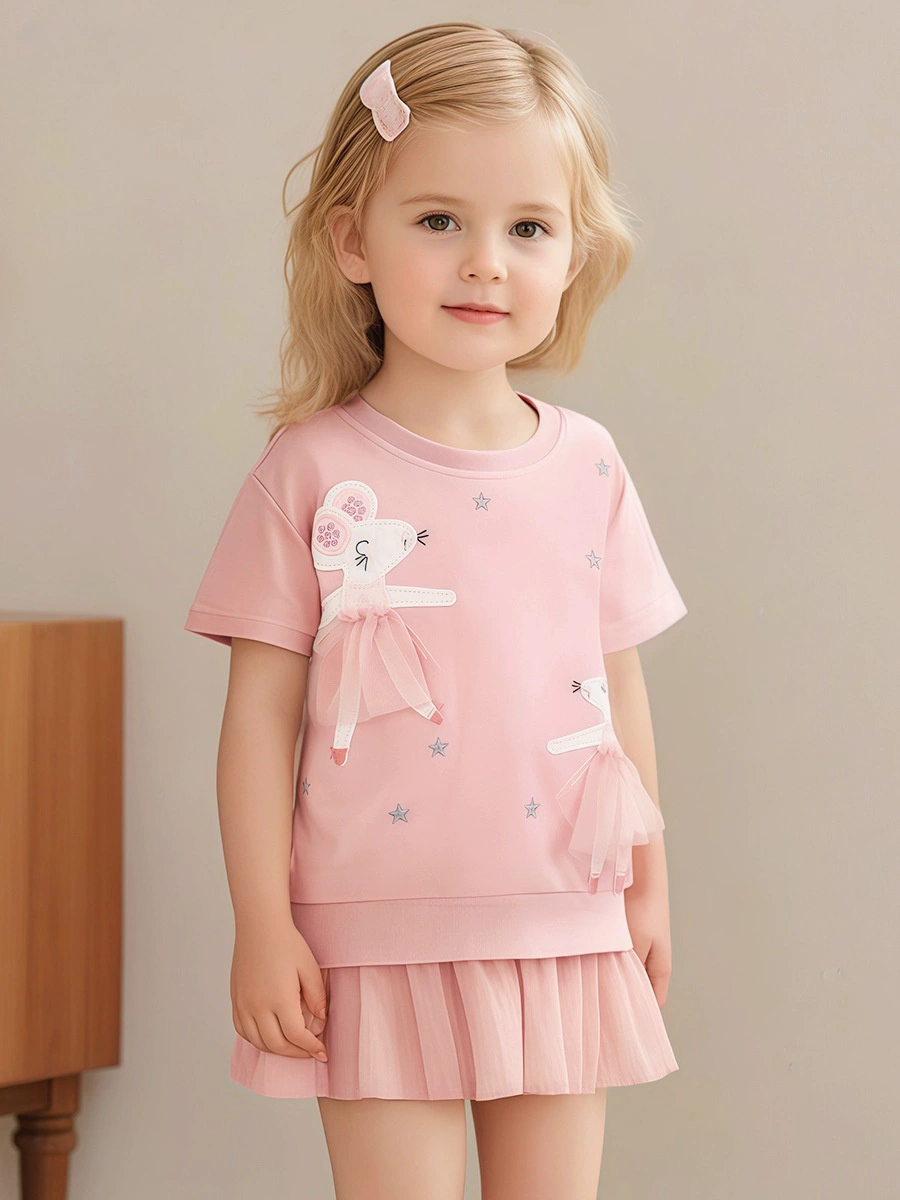 Little Maven Toddler girl wearing cartoon mouse applique princess dress