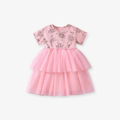 Toddler/Kid Girl Character Print Short Sleeve Princess Dress