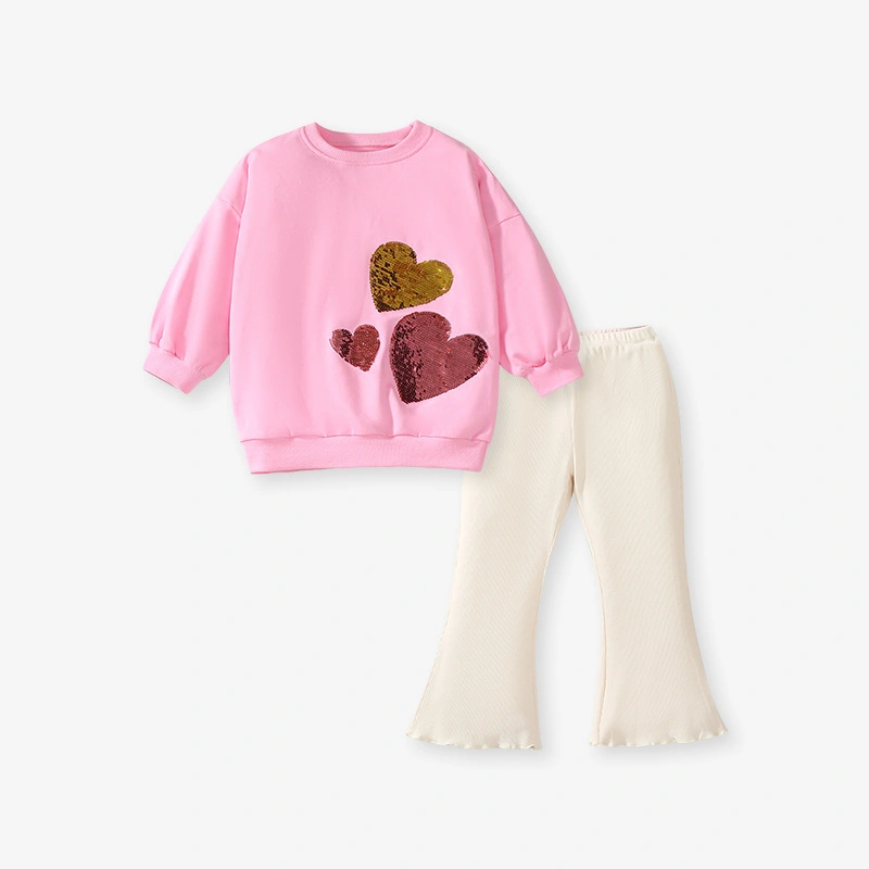 Little Maven Toddler/Kid Girl Cute Heart Print Sweatshirt and Flared Pants Set