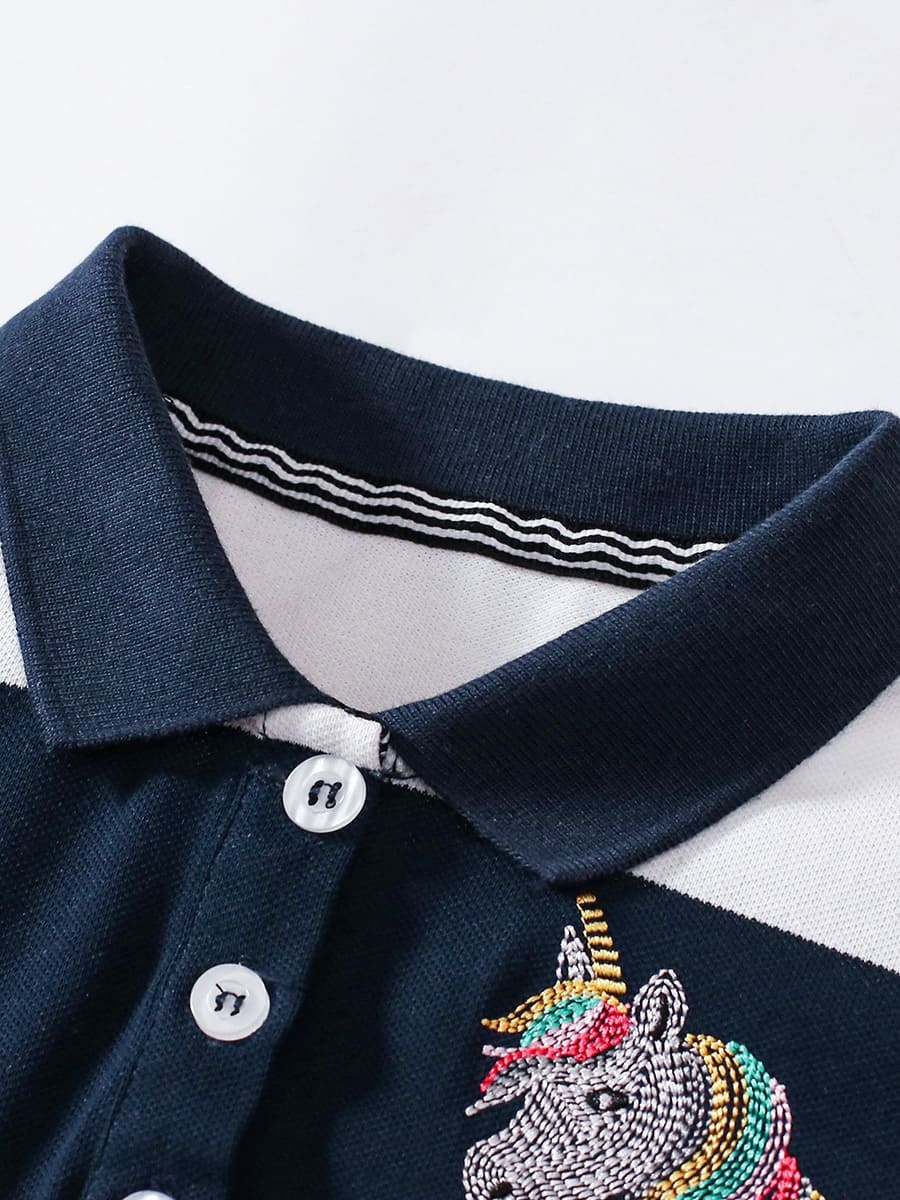 Kid Girl Unicorn Embroidered Striped Dress