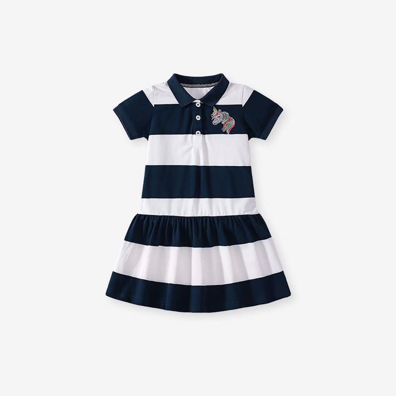 Kid Girl Unicorn Embroidered Striped Dress