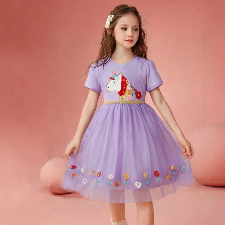 Little Maven Toddler girl in unicorn flowers embroidered dress