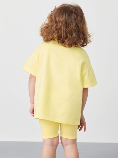 Kid Girls 2-Piece Bunny & Fruit Print Cotton Tee & Shorts Set