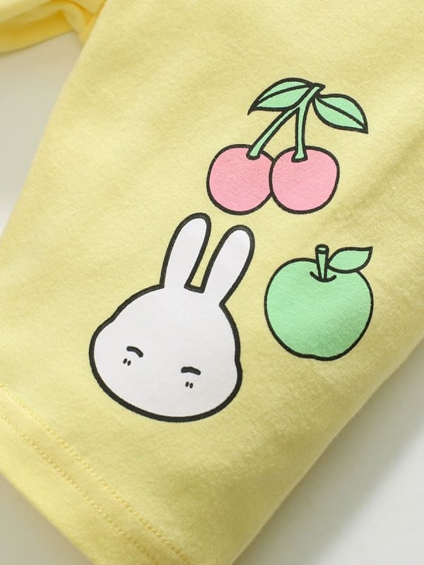 Kid Girls 2-Piece Bunny & Fruit Print Cotton Tee & Shorts Set