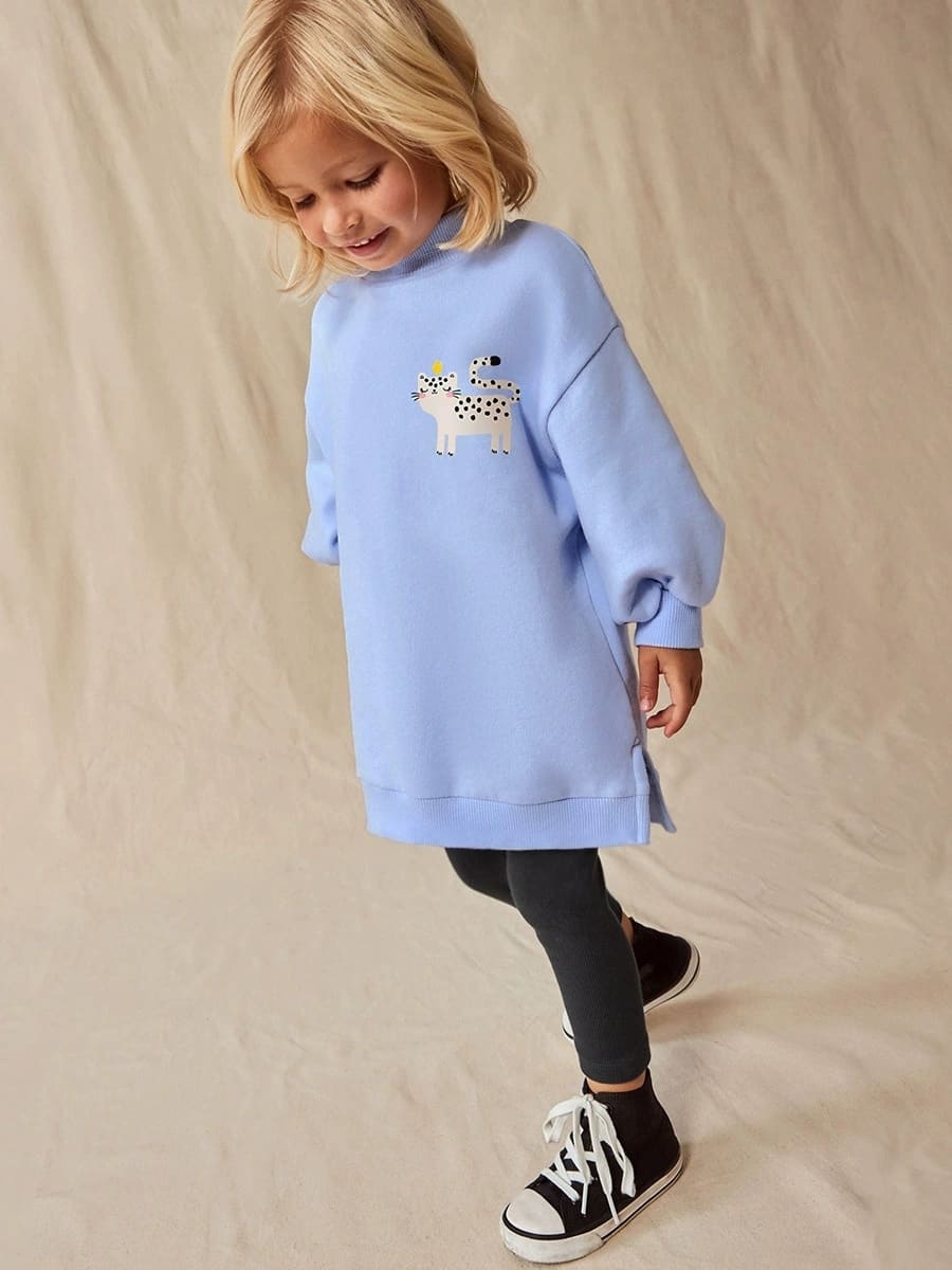 Kid Girls 2pcs Cat Print Cotton Long Sleeve Sweatshirt and Pants Set