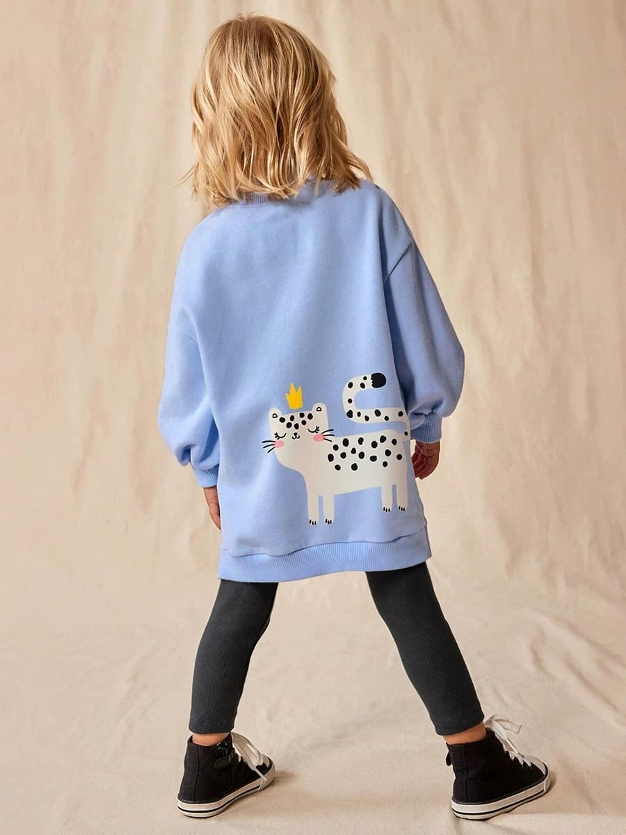 Kid Girls 2pcs Cat Print Cotton Long Sleeve Sweatshirt and Pants Set