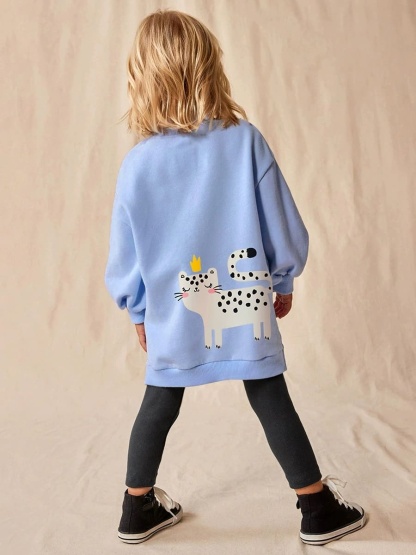 Kid Girls 2pcs Cat Print Cotton Long Sleeve Sweatshirt and Pants Set