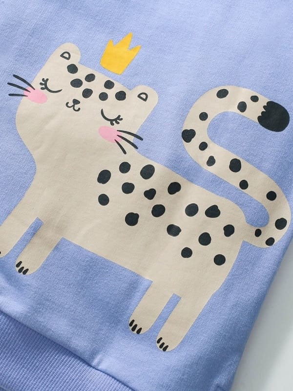 Kid Girls 2pcs Cat Print Cotton Long Sleeve Sweatshirt and Pants Set