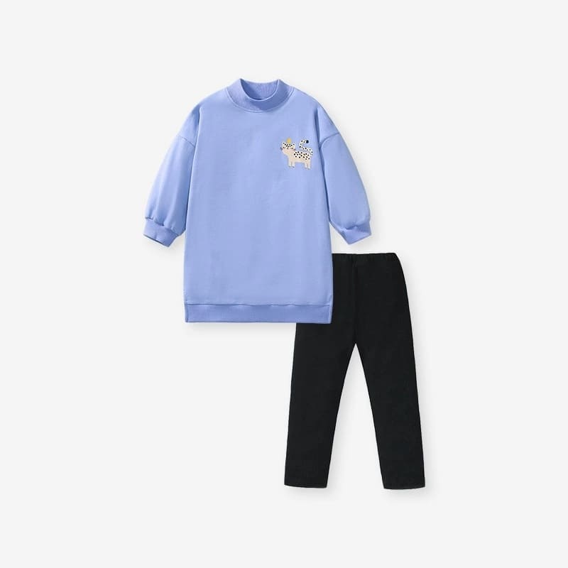 Kid Girls 2pcs Cat Print Cotton Long Sleeve Sweatshirt and Pants Set