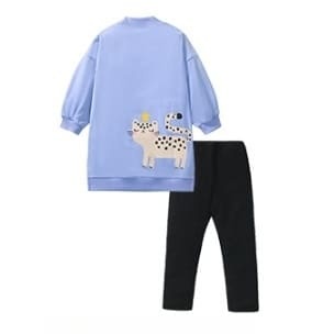 Kid Girls 2pcs Cat Print Cotton Long Sleeve Sweatshirt and Pants Set