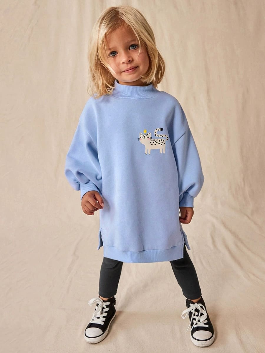 Kid Girls 2pcs Cat Print Cotton Long Sleeve Sweatshirt and Pants Set
