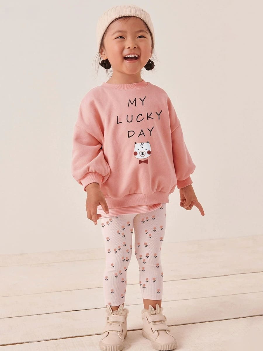 Kid Girls 2-Piece Cute Pig Style Long Sleeve Sweatshirt & Leggings Set