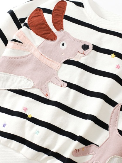 Kid Girls 2pcs Cute Puppy Embroidery Striped Sweatshirt and Pants Set
