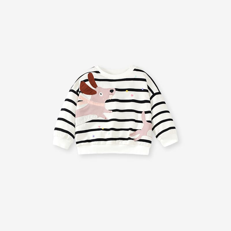 Kid Girls 2pcs Cute Puppy Embroidery Striped Sweatshirt and Pants Set