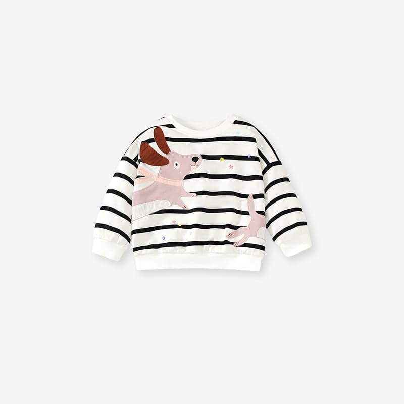 Kid Girls 2pcs Cute Puppy Embroidery Striped Sweatshirt and Pants Set