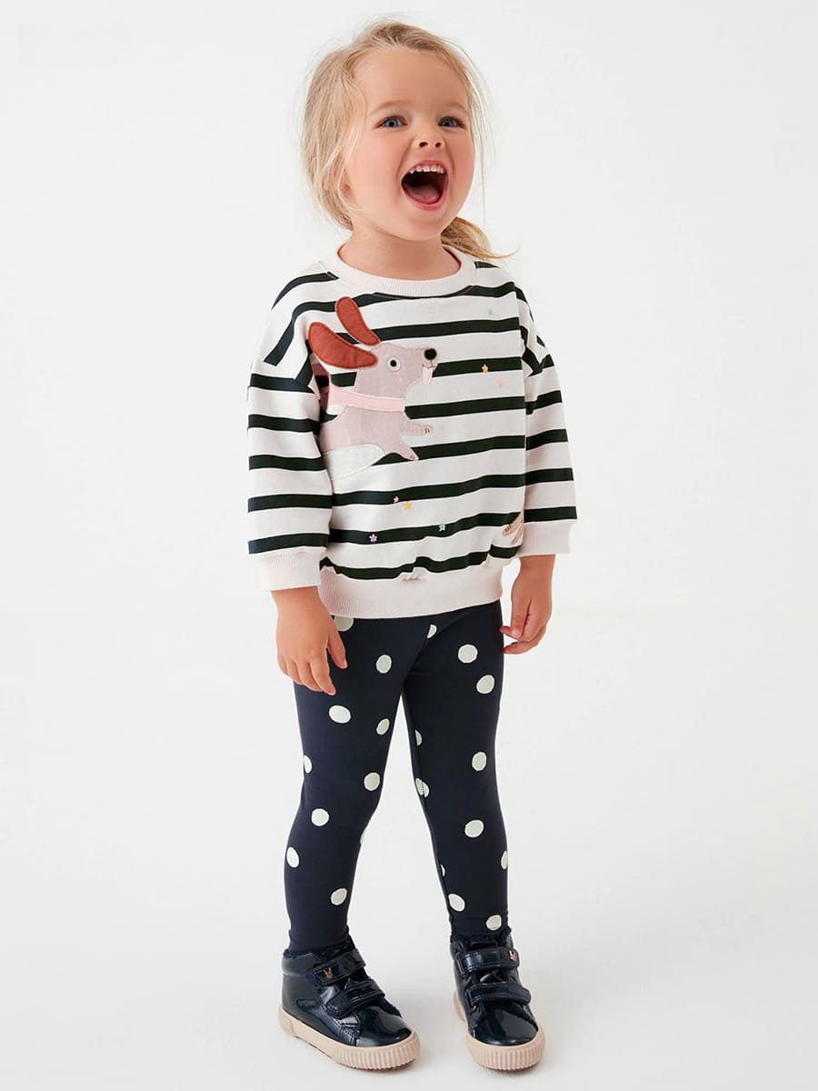 Little maven Kid Girls 2pcs Cute Puppy Embroidery Striped Sweatshirt and Pants Set