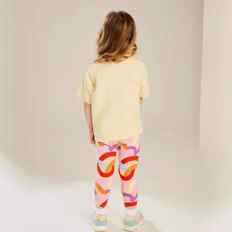 Kid Girls 2-Piece Lettering Print Cotton Tee & Striped Leggings Set