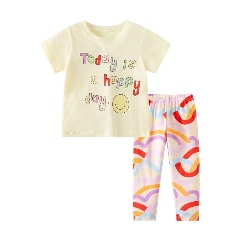 Kid Girls 2-Piece Lettering Print Cotton Tee & Striped Leggings Set