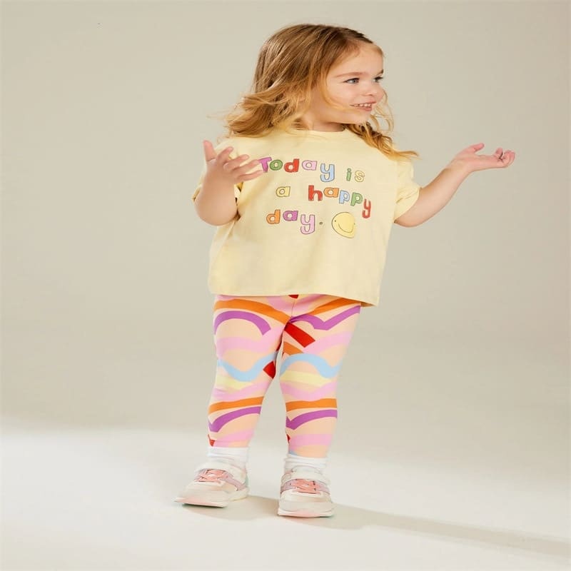 Kid Girls 2-Piece Lettering Print Cotton Tee & Striped Leggings Set
