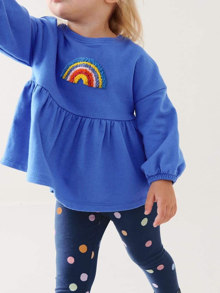 Kid Girls 2pcs Rainbow Embroidered Cotton Sweatshirt and Pants Set