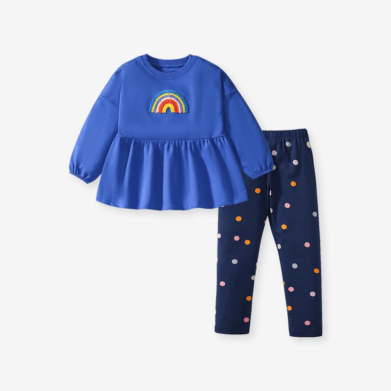 Kid Girls 2pcs Rainbow Embroidered Cotton Sweatshirt and Pants Set