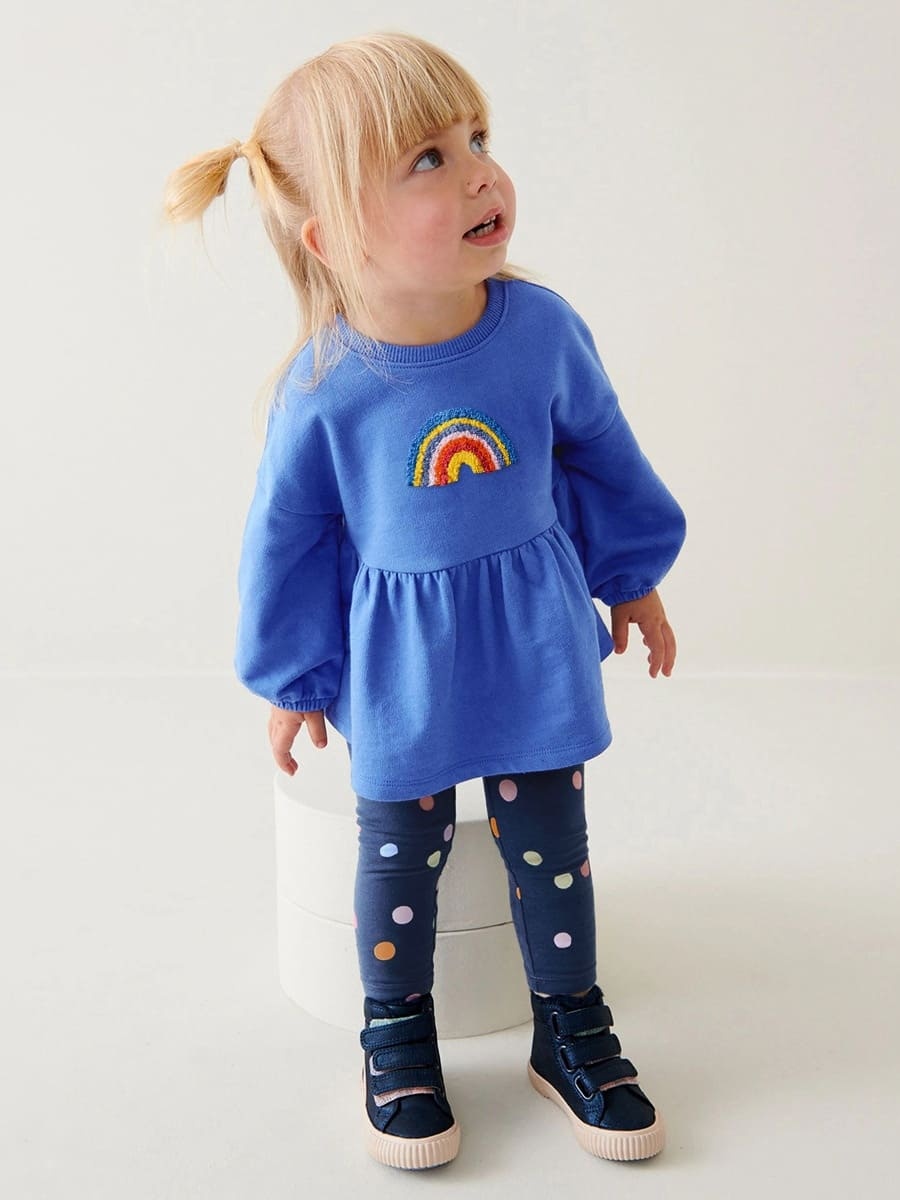 Kid Girls 2pcs Rainbow Embroidered Cotton Sweatshirt and Pants Set