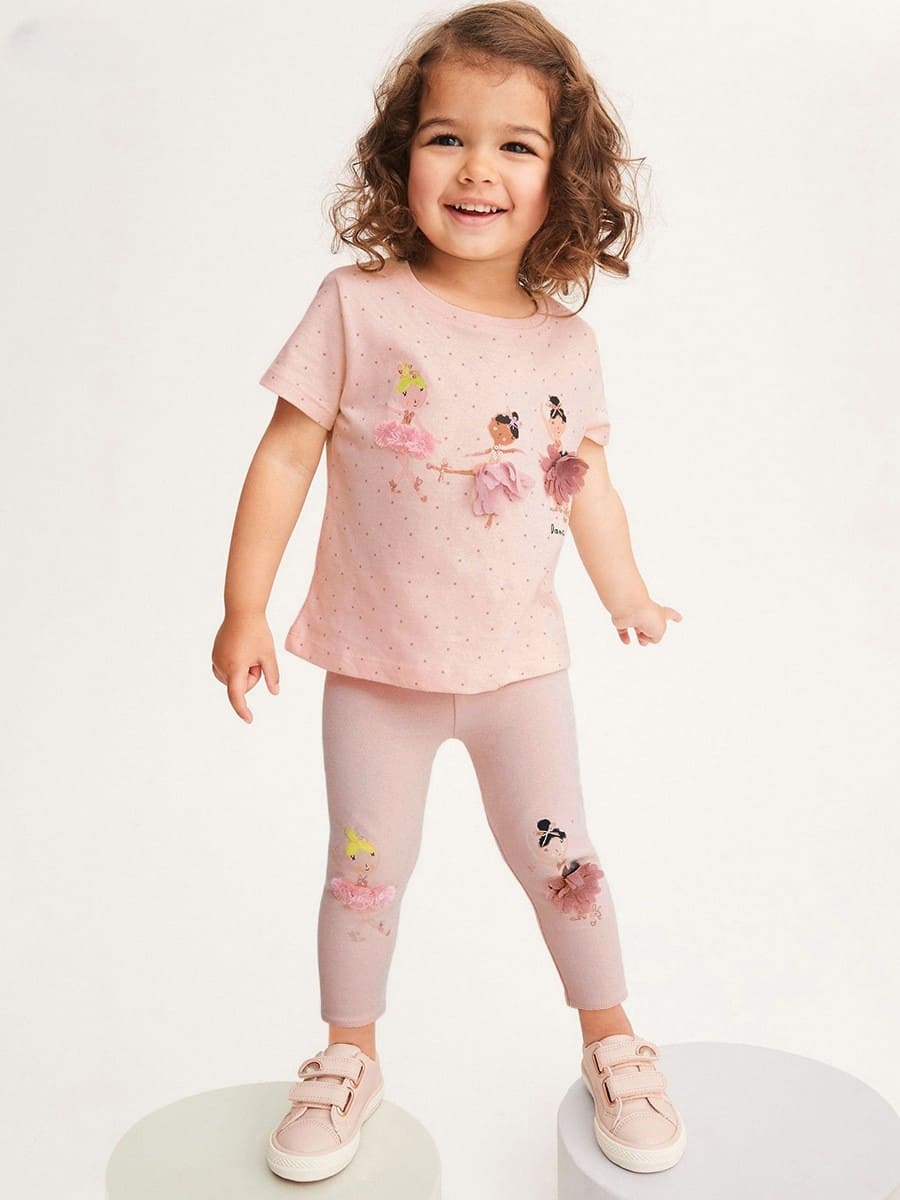 Little Maven Girls' 3D Character Print Cotton Tee and Leggings Set