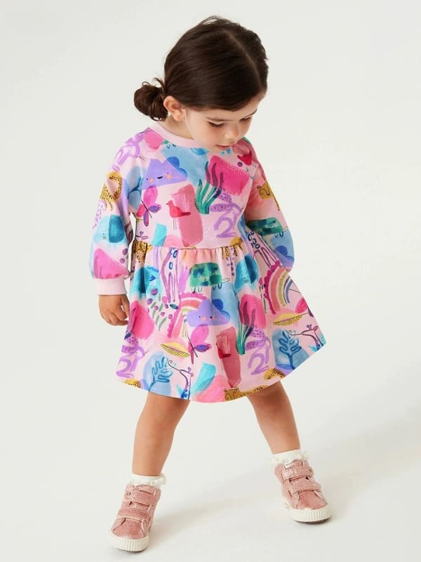 Little Maven Girls Colorful Printed Cotton Long Sleeve Dress