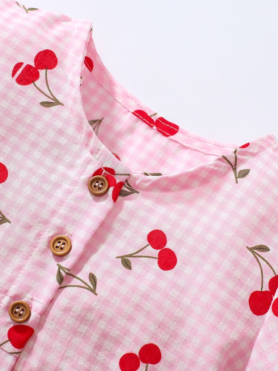 Adorable Girls Cotton Casual Dress with Playful Cherry Print