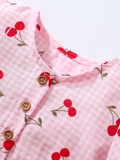 Adorable Girls Cotton Casual Dress with Playful Cherry Print