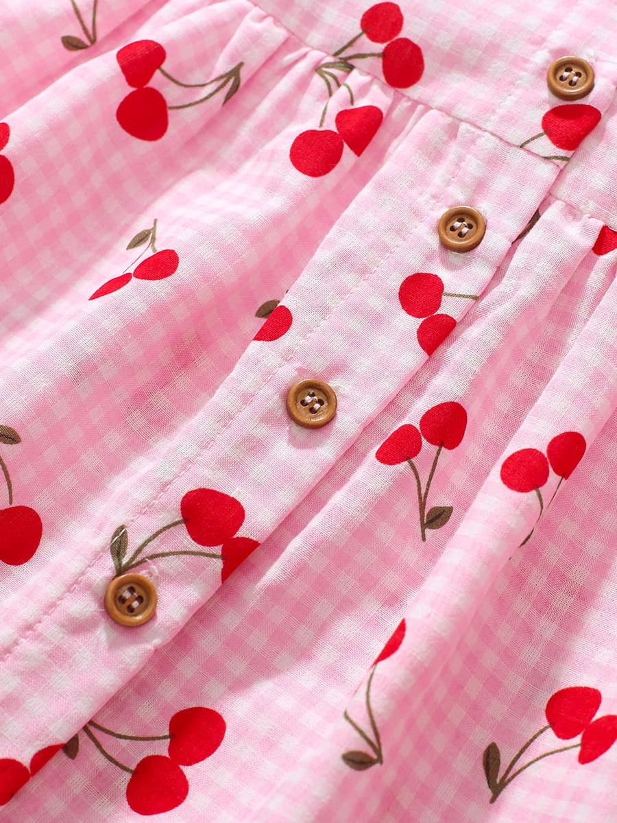 Adorable Girls Cotton Casual Dress with Playful Cherry Print