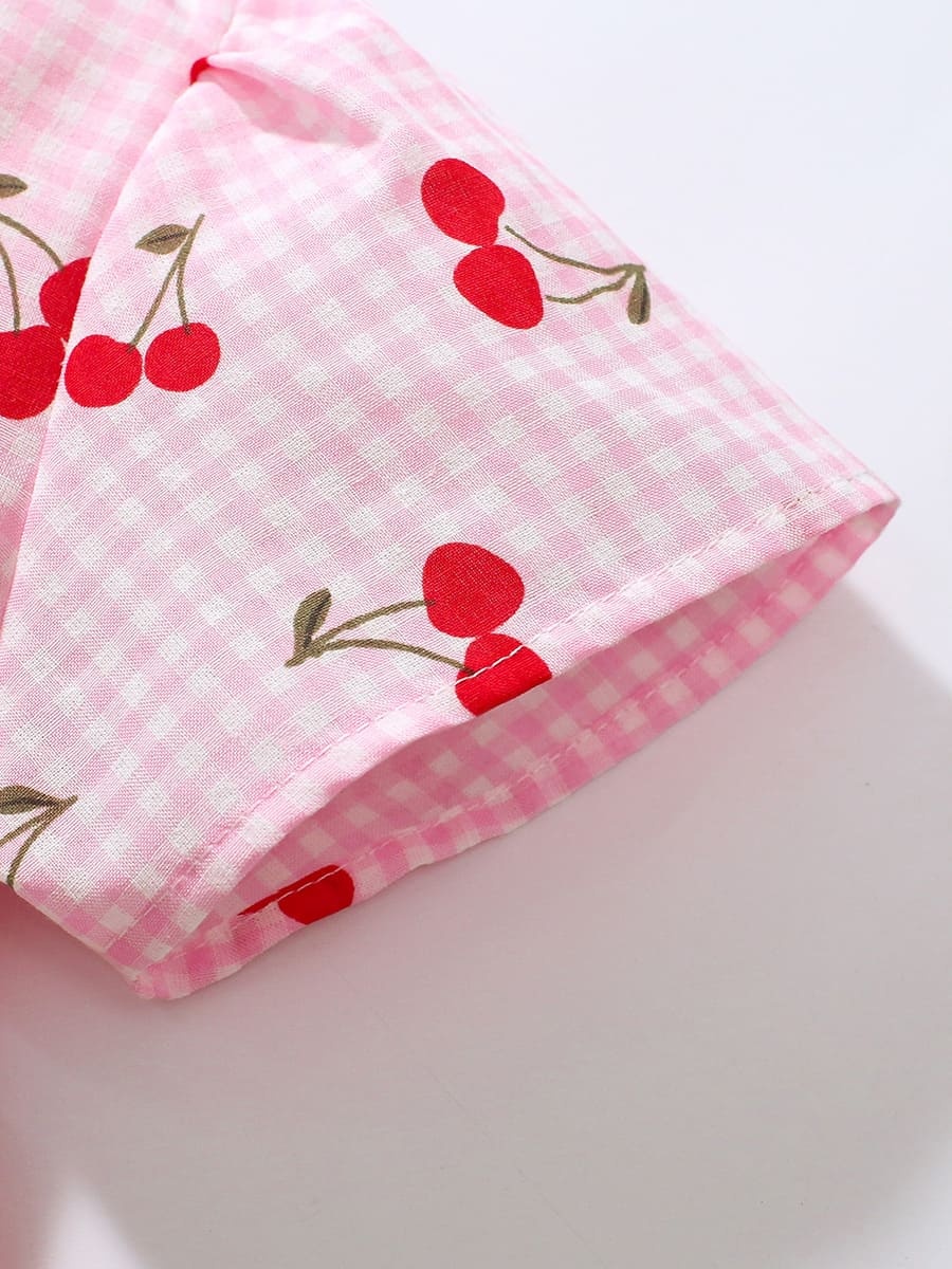 Adorable Girls Cotton Casual Dress with Playful Cherry Print