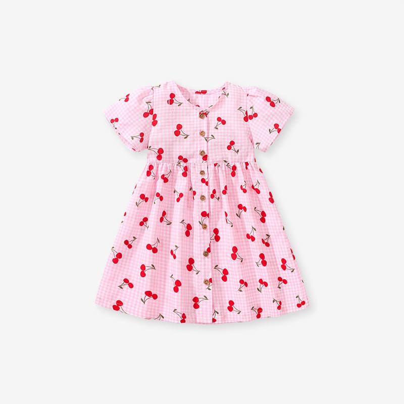 Adorable Girls Cotton Casual Dress with Playful Cherry Print