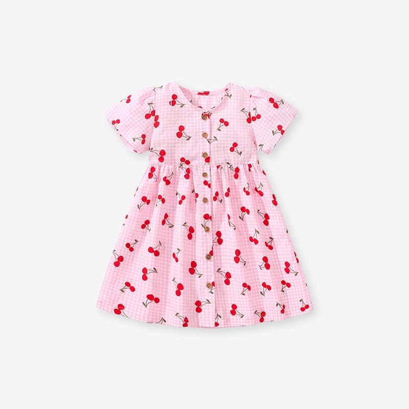 Adorable Girls Cotton Casual Dress with Playful Cherry Print