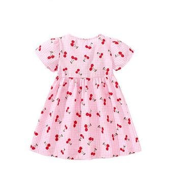 Adorable Girls Cotton Casual Dress with Playful Cherry Print