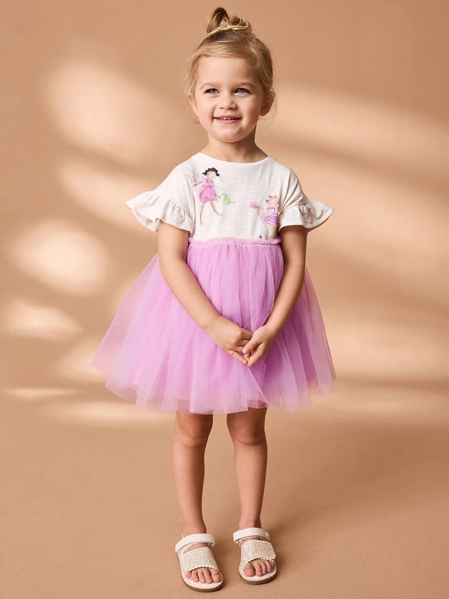 Little Maven Kid Girls Cotton Character Printed Mesh Princess Dress