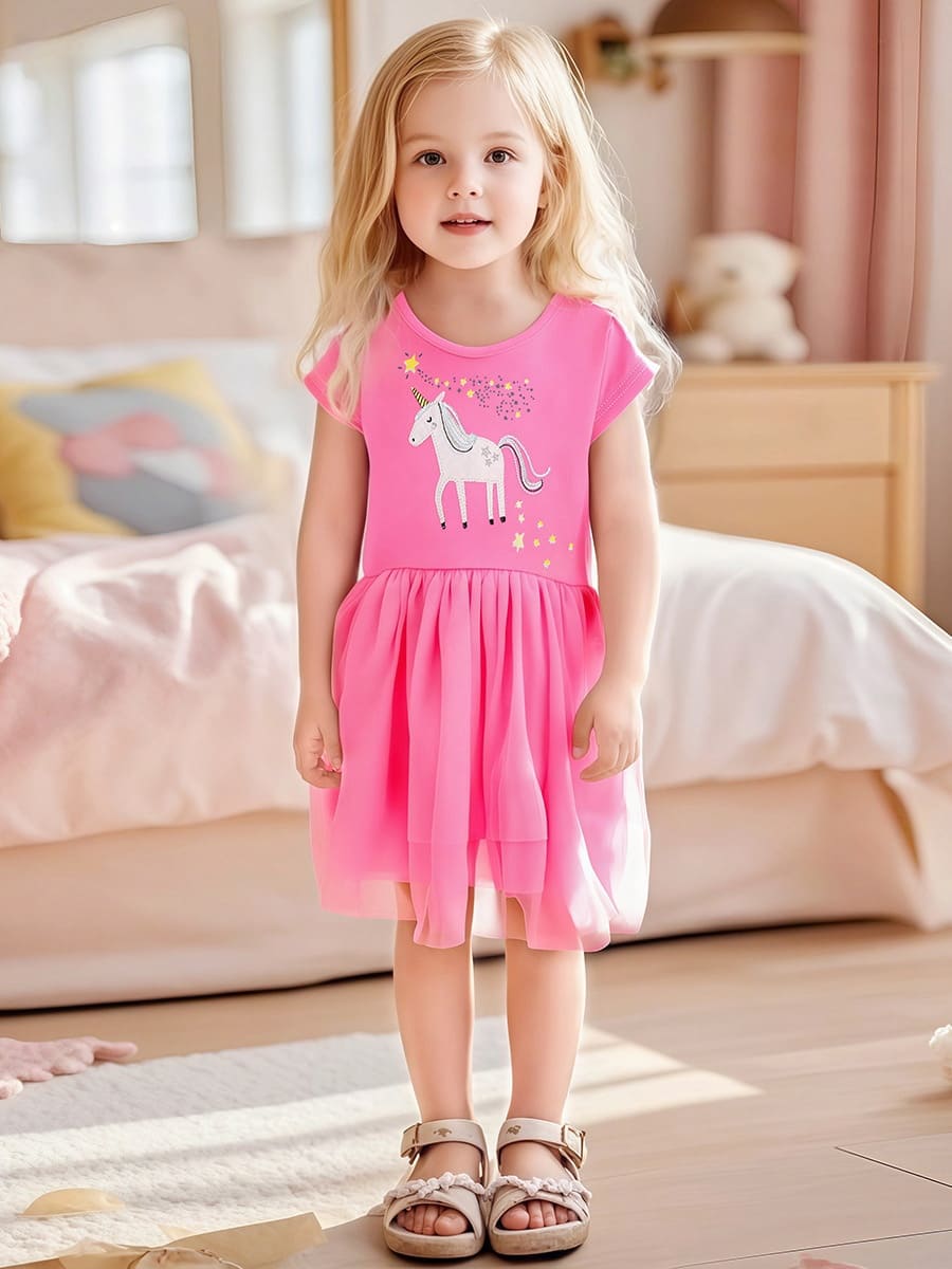 Little Maven Girls cotton mesh unicorn princess dress for parties and dress-up play