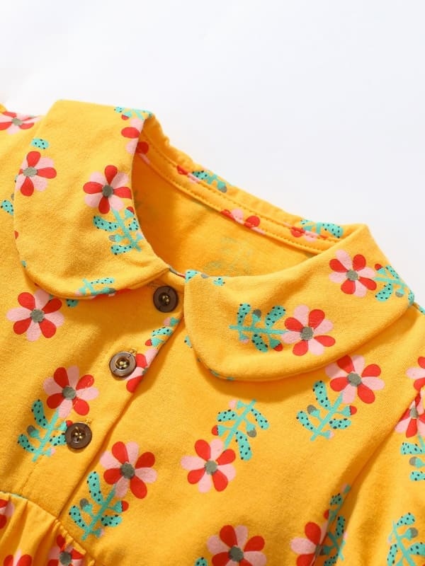 Kid Girls Cotton Open Cardigan Short Sleeve Dress with Floral Print