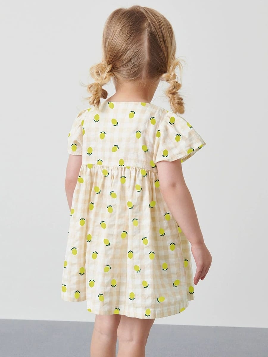 Kid Girls Cotton Printed Machine Washable Plaid Dress