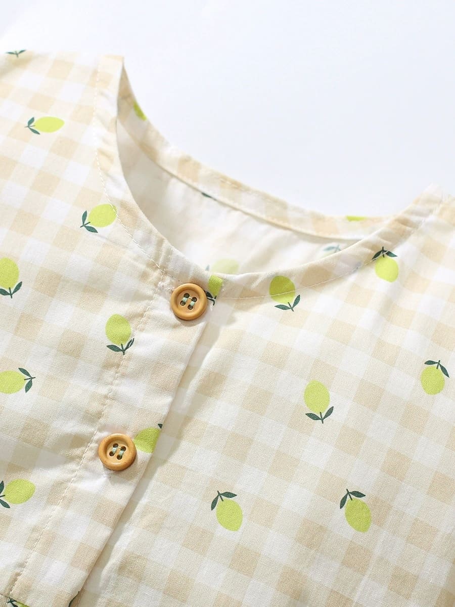 Kid Girls Cotton Printed Machine Washable Plaid Dress