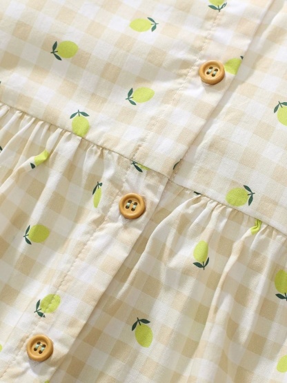 Kid Girls Cotton Printed Machine Washable Plaid Dress