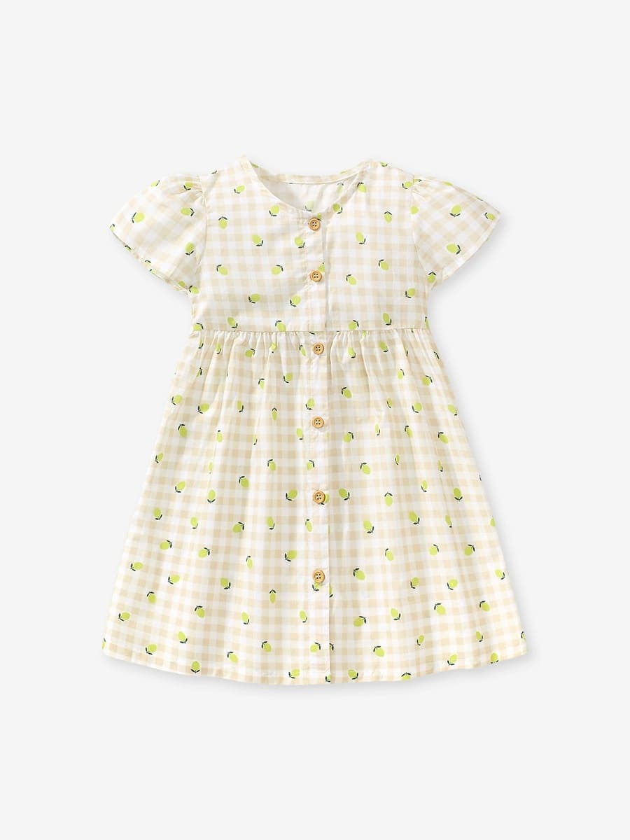 Kid Girls Cotton Printed Machine Washable Plaid Dress