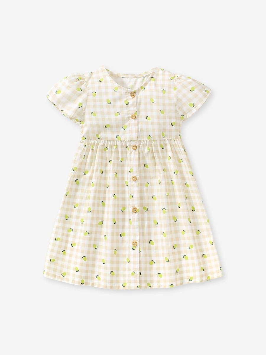Kid Girls Cotton Printed Machine Washable Plaid Dress