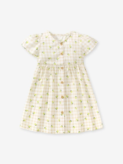 Kid Girls Cotton Printed Machine Washable Plaid Dress